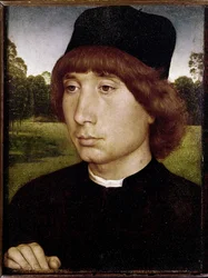 Porträtt av en ung man. (olja på trä, ca 1480)