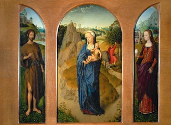 Triptyk med Madonnan och barnet under den ...