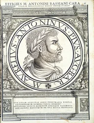 Heliogabalus, illustration från de mest autentiska bilderna av de antika romerska kejsarna i öst och väst, träsnitt av Rudolph Wyssenbach, tryckt av Andreas Gesner, Zürich,