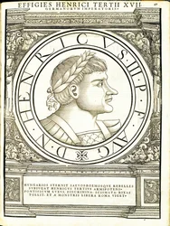 Henricus III, illustration från "Imperatorum romanorum omnium orientalium et occidentalium verissimae imagines ex antiquis numismatis", träsnitt av Rudolph Wyssenbach, tryckt av Andreas Gesner, Zürich.