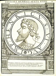 Henrik VI, illustration från de mest autentiska bilderna av de antika romerska kejsarna i öst och väst, träsnitt av Rudolph Wyssenbach, tryckt av Andreas Gesner, Zürich, 1