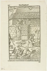 Sidan CCCL från Vom Bergwerck XII Bücher av Agricola, plansch 43 från Woodcuts from Books of the XVI Century