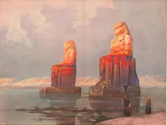 Statyerna av Memnon framför templet (...)