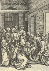 Kristus tvättar Sankt Peters fötter, från The Mirror of the Passion of Our Lord Jesu Christ, 1507.
