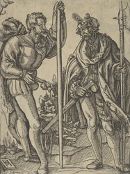 Två soldater med lans och hellebard samtalande, ca. 1515.
