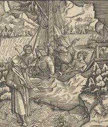 Unfalo som hotar Theuerdancks skepp, från Theuerdanck, 1517.