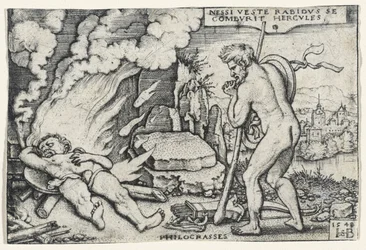 Herkules död, 1548 (gravyr på lagt papper monterat på massaskiva)