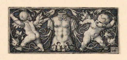 Fris med Cuirass i centrum, flankerad av Two Genii