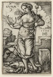Moon, platta sju från The Seven Planets with the Zodiacs