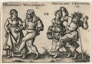 Bondbröllopet eller de tolv månaderna: 11-Martinus Wintermon 12-Nicolaus Cristmon, 1546.
