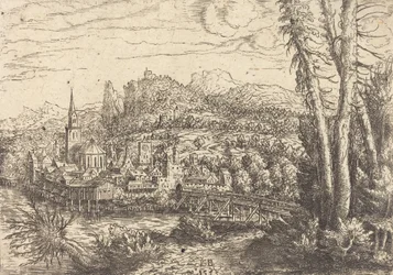 Utsikt över en stad nära en flod, 1553.