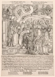 Maximilian presenterad av sina skyddshelgon till den Allsmäktige, 1519.