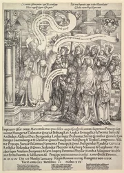 Maximilian presenterad av sina skyddshelgon till den Allsmäktige, 1519.