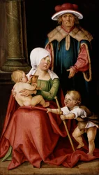 Maria Salome och Zebedaios med sina söner Jakob den store och Johannes evangelisten, ca 1511 (olja på pannå)