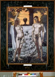 Adam och Eva (Adam och Eva). Målning av Hans Thoma (1839-1924). Olja på duk