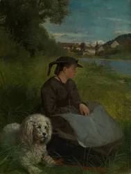 Agathe med en vit hund