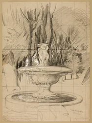 Fontän med Putti i trädgården i Villa Borghese