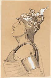 Valkyria (kostymstudie för Bayreuth), huvud med hjälm