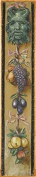 Wandfries aus dem Musiksaal des Hauses Pringsheim, München: Gehörnte Maske, Bündel von Trauben, Äpfeln und Birnen. Rechts von Inv.-Nr. 1922