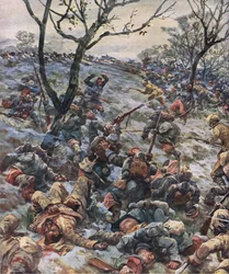 Den franska frontlinjens kollaps, från puben The Illustrated History of the World War 1914-1915. av Union Berlagsefellfchaft