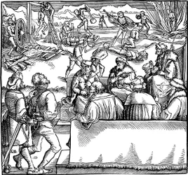 Rättssammanträde. Illustration från boken Phisicke Against Fortune av Petrarch, 1532