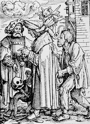 Döden och rådmannen, från Dödsdansen, graverad av Hans Lutzelburger, ca 1538