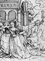 Döden och hovmannen, från Dödsdansen, graverad av Hans Lutzelburger, ca 1538