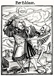 Döden och adelsmannen, från Dödsdansen, graverad av Hans Lutzelburger, ca 1538