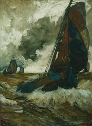 Tappare mot vinden på en turbulent Zuiderzee (gouache på papper)