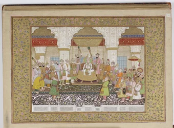 Album av Mughal dynastiska genealogi, 1855 (ogenomskinlig wc och guld på papper)