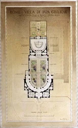 Planen på bottenvåningen av Villa di Papa Giulio i Rom