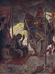 Josephs kappa kom med till Jacob, illustration från Pictures That Teach The Crown Series, 1920
