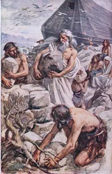Noah bygger sitt altare, illustration från Pictures That Teach The Crown Series, 1920