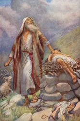 Gamla testamentet: Abraham och Isak (färglitografi)