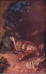 Saul och häxan, illustration från Pictures That Teach The Crown Series, 1920