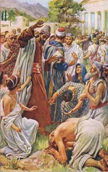 St Paul i Lystra, illustration från Harold Copping Pictures: The Crown Series, ca 1920-talet