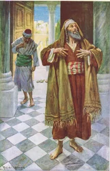 Farisén och publikanen, illustration ur Harold Copping Pictures: The Crown Series, omkring 1920-talet