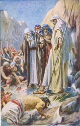 The smiting of the rock, illustration från Pictures That Teach The Crown Series, 1920