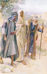 Vandringen till Emmaus, illustration från Harold Copping Pictures: The Crown Series, ca 1920-talet