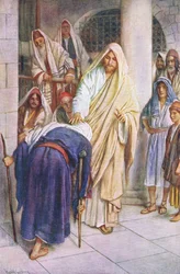 Kvinnan som bugade sig, illustration från Harold Copping Pictures: The Crown Series, ca 1920-talet