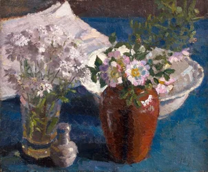 Stilleben: Blommor på ett bord, ca 1909 (olja på duk)