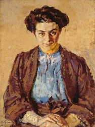 Den blå blusen, porträtt av Elene Zompolides (1880-1958) (olja på duk)