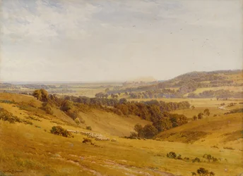 En avlägsen utsikt över Arundel Castle (penna och akvarell)