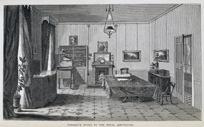 Michael Faradays studie på andra våningen vid The Royal Institution, från Henry Bence Jones 