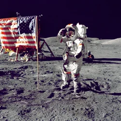 Cernan Jump Salutes Flag, 1972.