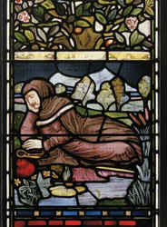 Poeten Langland Asleep, Piers Ploughman, 1873 (målat glas)