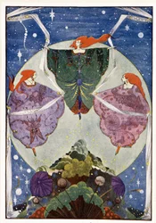 Feer:”” De dansade med sjalar som var vävda av dimma och månsken””: Alvbacken - i ”” Sagor”” av Hans Christian Andersen, ill. av Harry Clarke