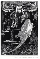 ”Jag vet vad du vill ha”, sade havshäxan, illustration till ”Den lilla sjöjungfrun” ur Sagor av H.C. Andersen (1805-75), omkring 1910