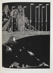 "Jag såg dem skapa stavelserna i mitt namn". Illustration till berättelsen, "gropen och pendeln".