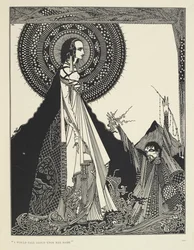 ”Jag skulle ropa hennes namn högt.” Illustration till Ligeia, en novell. ”Ligeia” är en novell av Edgar Allan Poe. Berättelsen följer en namnlös berättare och hans hustru Ligeia, en vacker och intelligent kvinna med korpsvart hår. Hon blir sjuk, skriver
